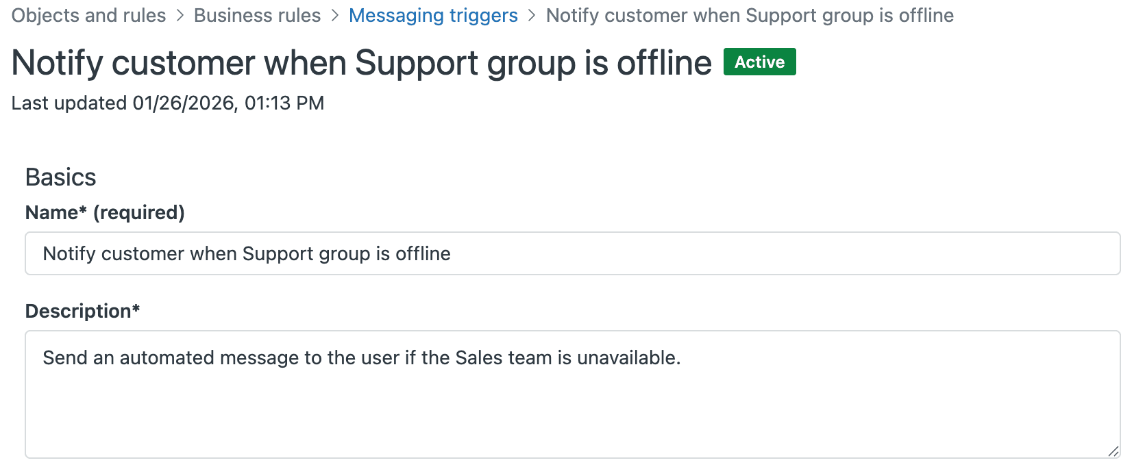 Messaging trigger configuration for offline notifications