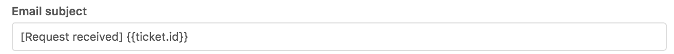 Email subject field with {{ticket.id}} placeholder in a macro action