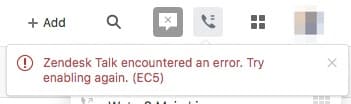 Zendesk Talk error message for failed service enablement
