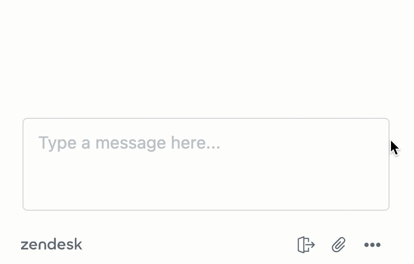 Zendesk's messaging input interface demonstrating text entry and available message options.