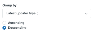 Zendesk view configuration panel showing grouping and sorting options