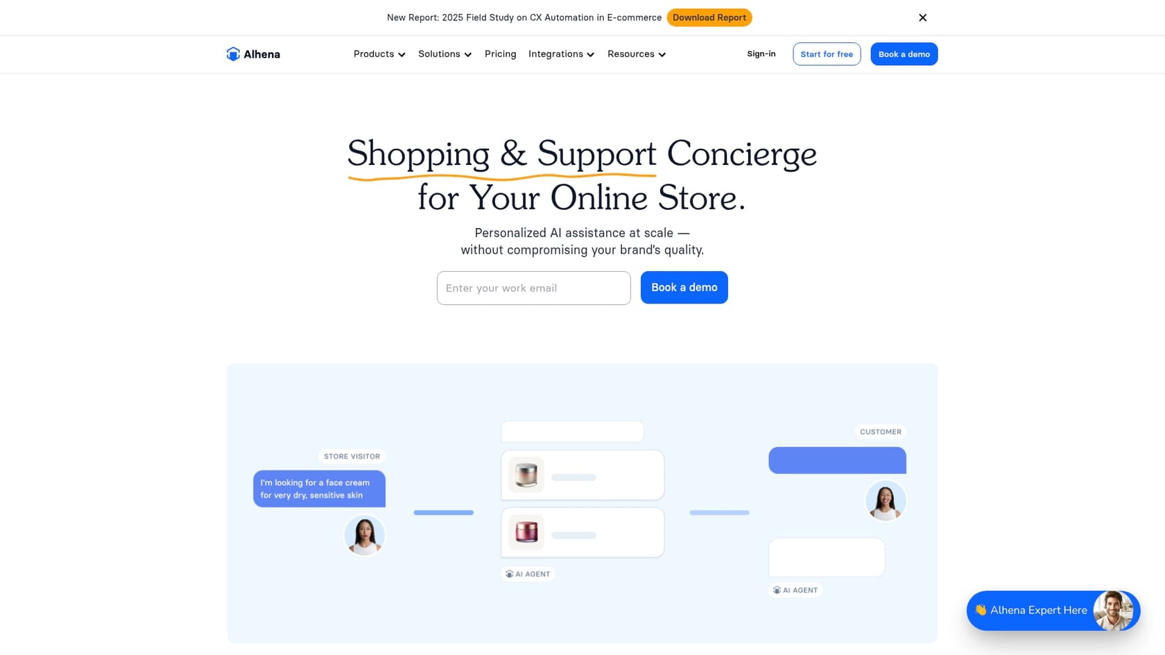 A screenshot of the Alhena AI landing page, which is one of the best Salesforce AI assistants.