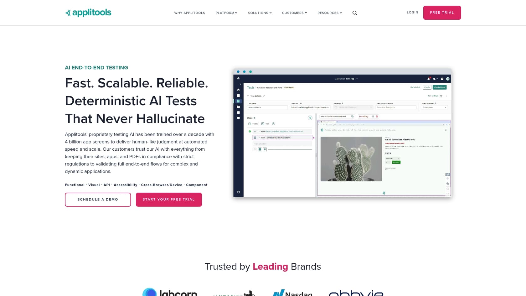 A screenshot of the Applitools landing page, a tool for automated visual testing in Jira.