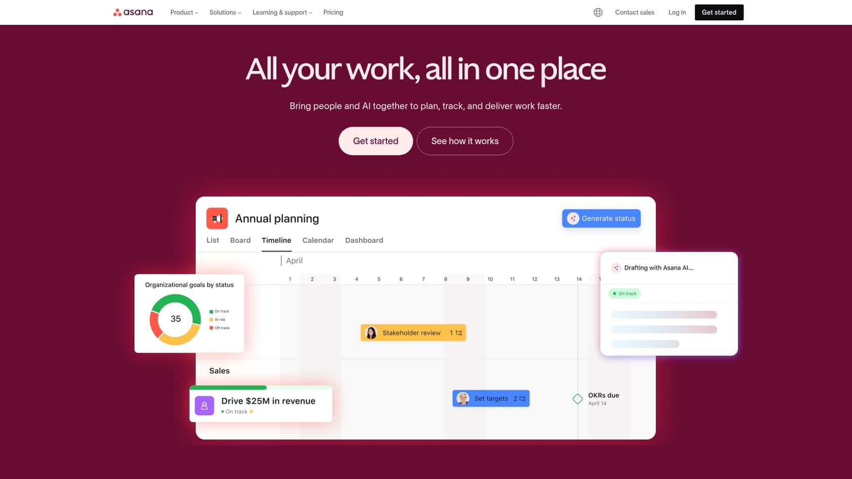 A screenshot of the Asana landing page, one of the top Jira alternatives for agile teams.