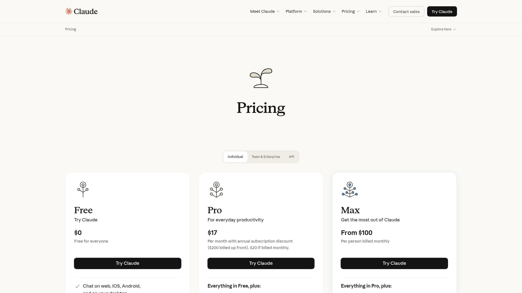 A screenshot of the Claude Code pricing page, which is relevant to the Claude Code configuration.