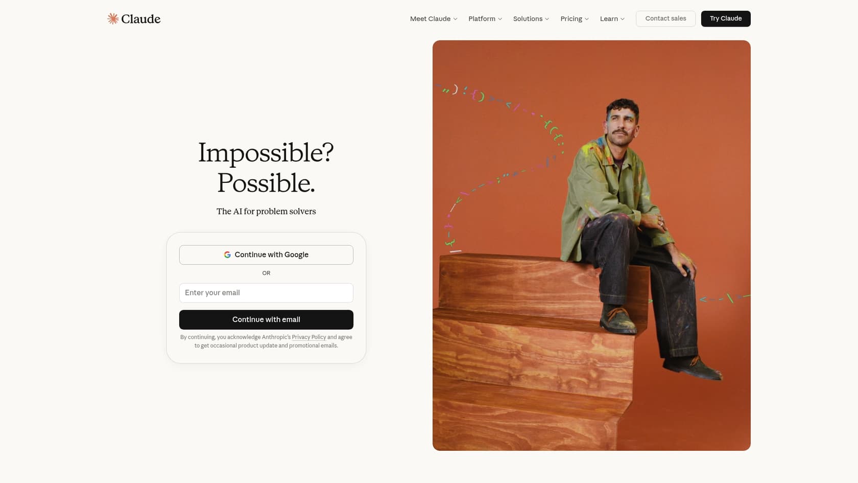 A screenshot of the Claude landing page, another excellent LLM for Salesforce developers.