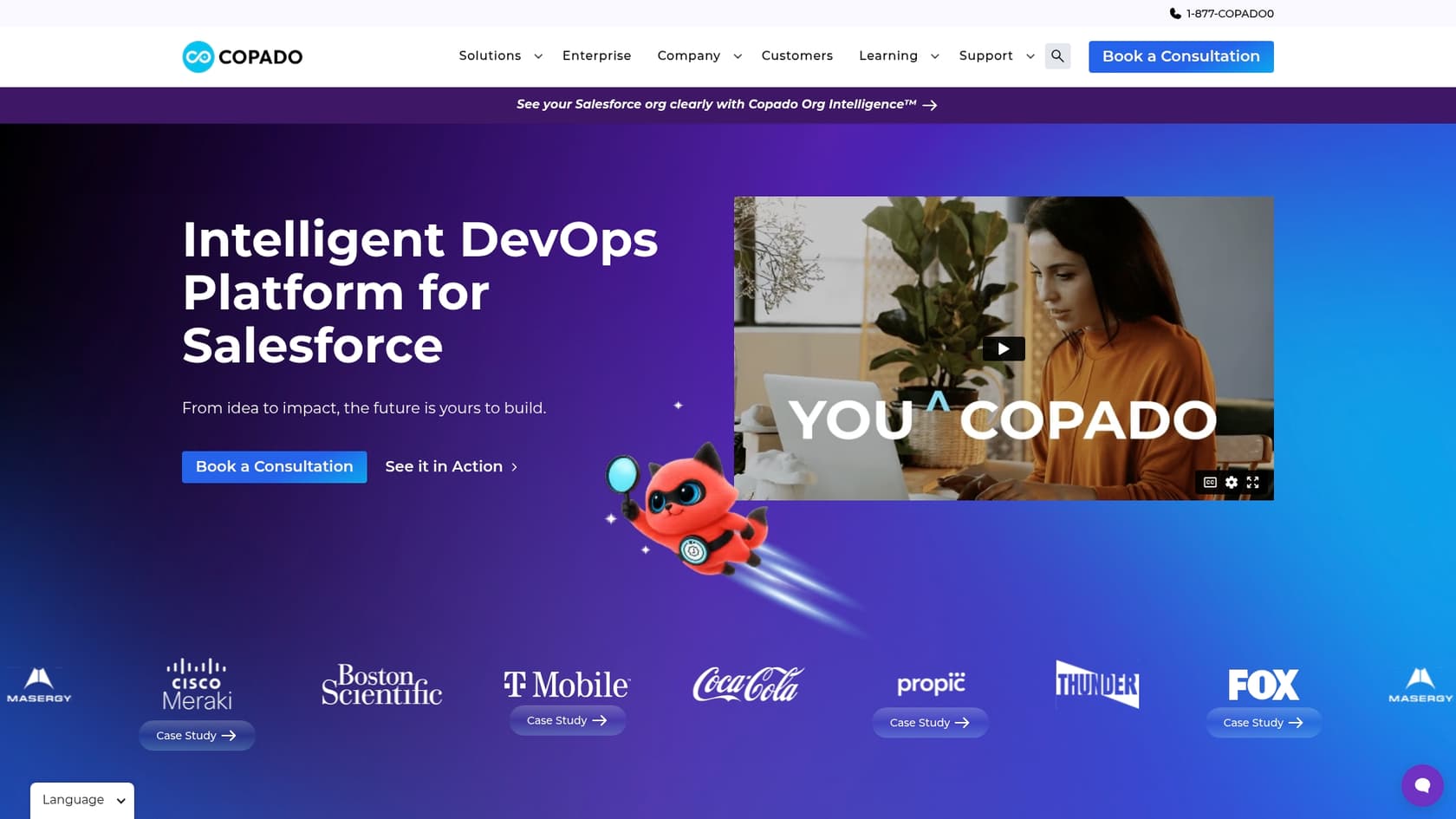 A screenshot of the Copado landing page, one of the best AI powered tools for Salesforce.