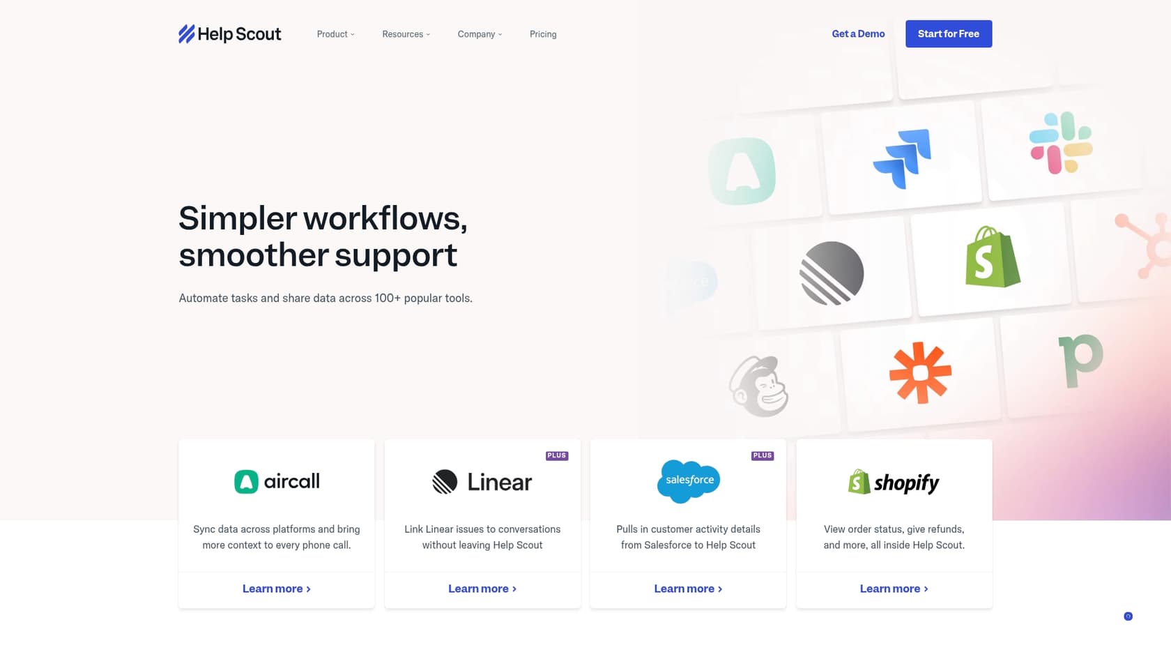 A screenshot of the HelpScout integrations page, showcasing the variety of available pre-built apps. Utilizing the HelpScout API for seamless integration is a key feature.