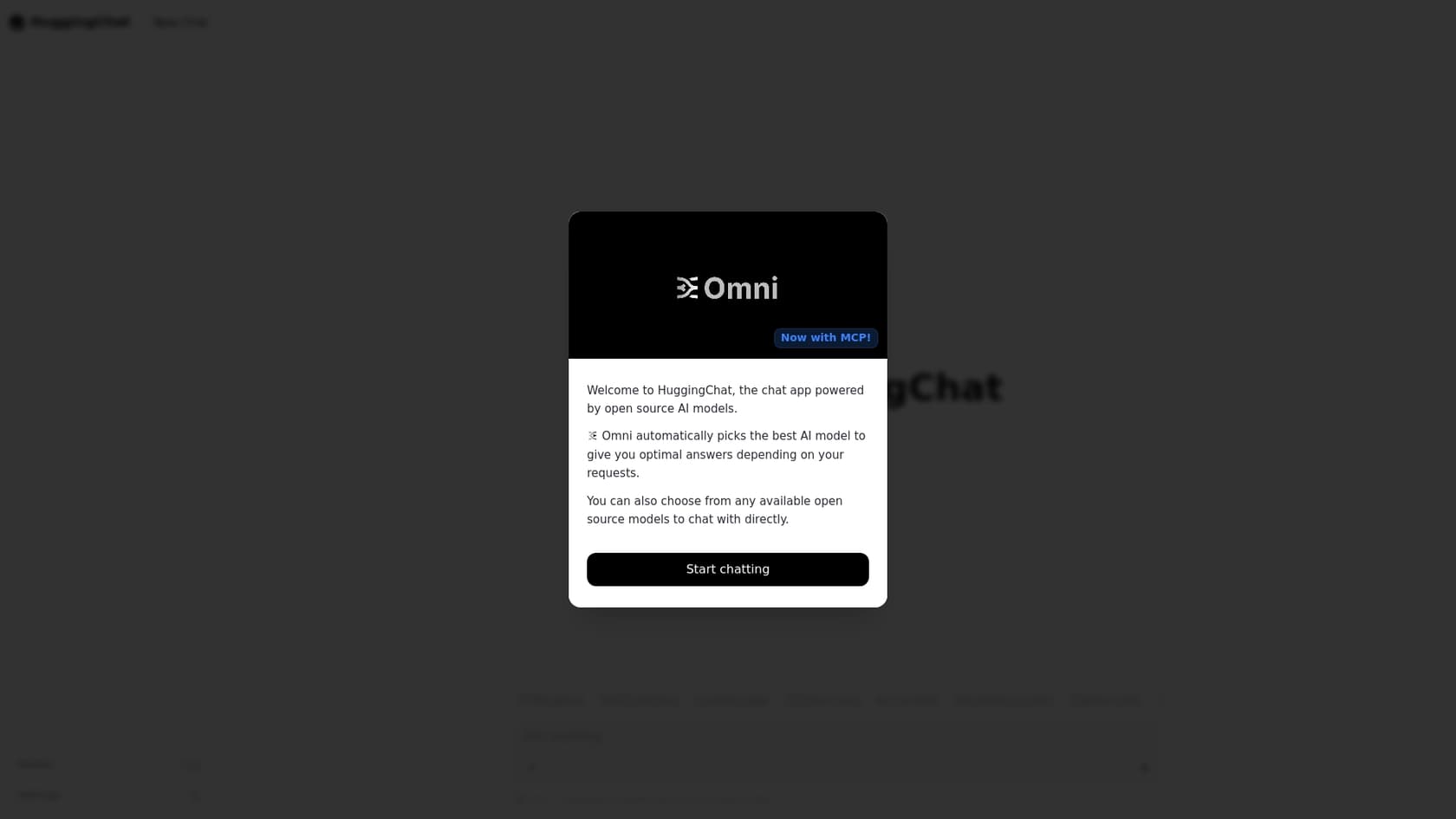 A screenshot of the HuggingChat landing page, a top open-source pick for technical teams seeking ChatGPT group chat alternatives.