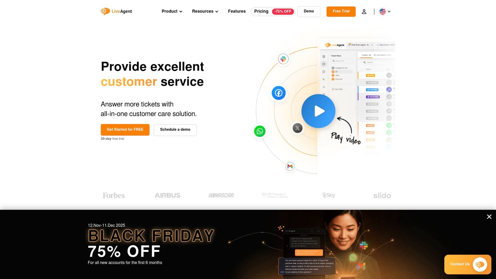 A screenshot of the LiveAgent homepage, introducing the platform