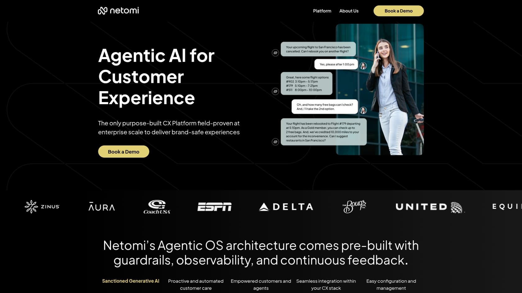 A screenshot of the Netomi landing page, one of the Salesforce AI tools support.