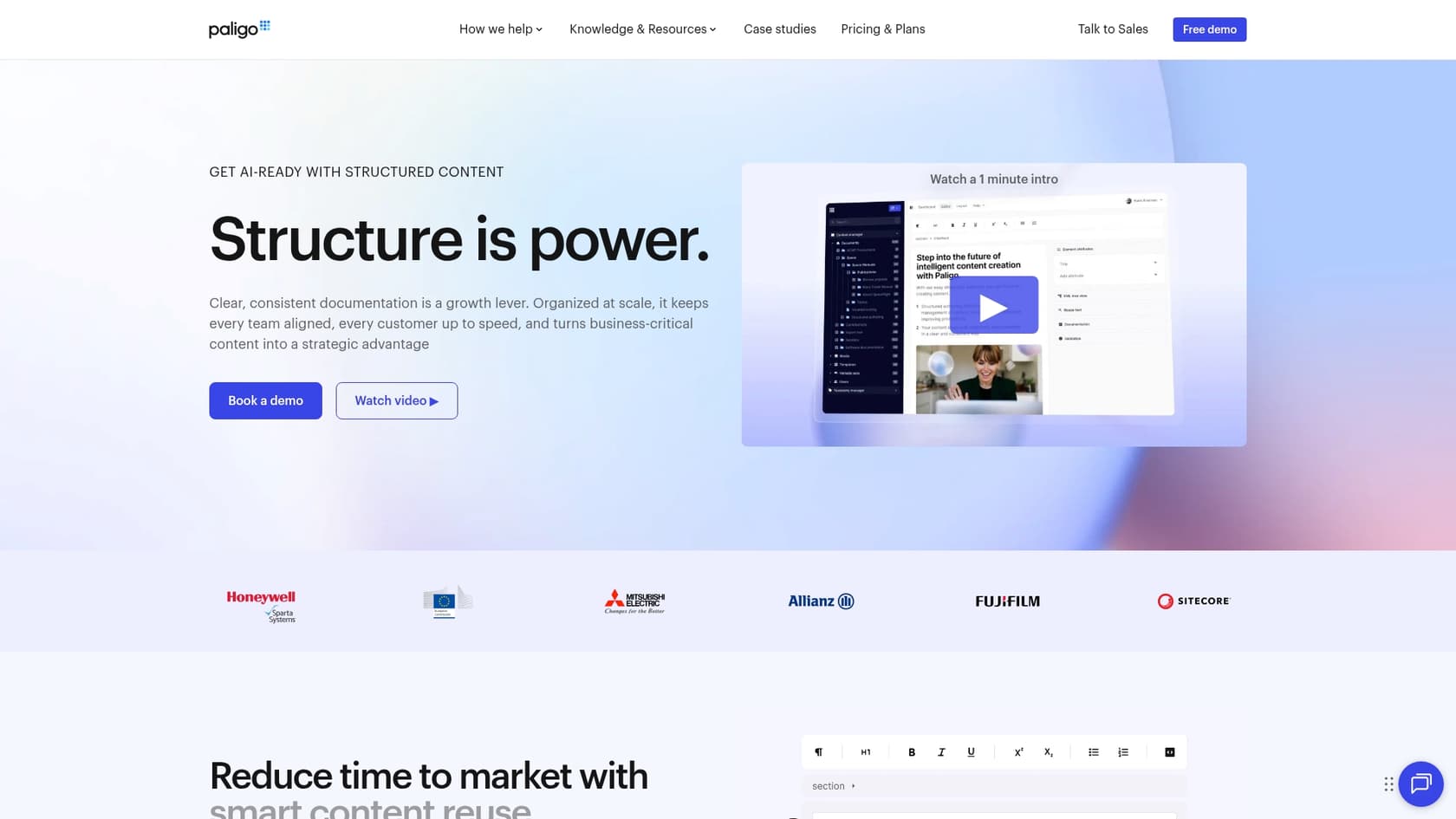 A screenshot of the Paligo landing page, an example of AI tools for technical writers.