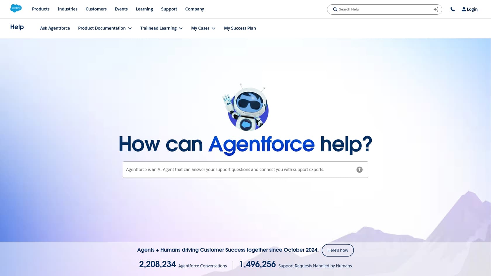 A screenshot of the Salesforce customer service email help portal homepage.