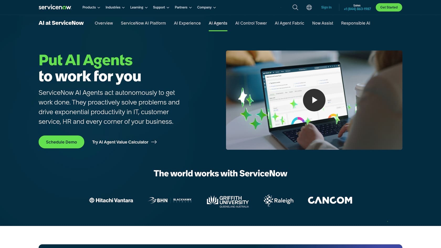A screenshot of the ServiceNow AI products