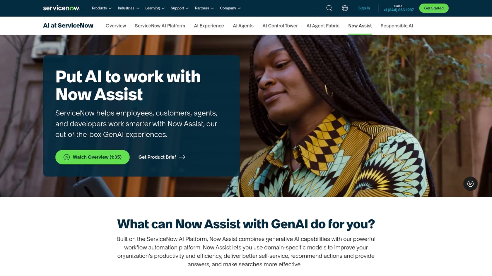 A screenshot of the ServiceNow Now Assist landing page, which is relevant to the practical guide to ServiceNow ChatGPT.