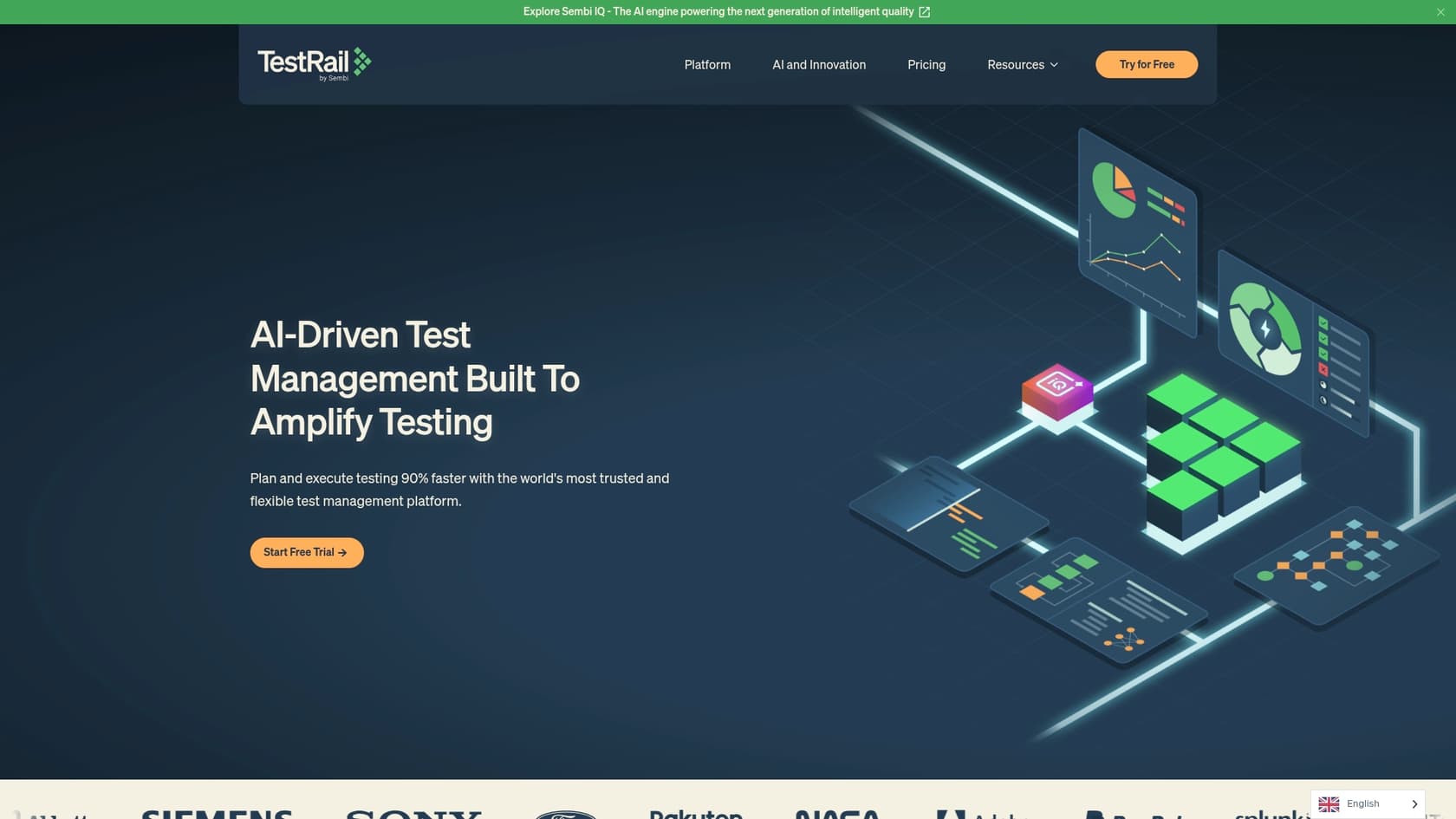 A screenshot of the TestRail landing page, showcasing one of the leading test management tools for Jira.