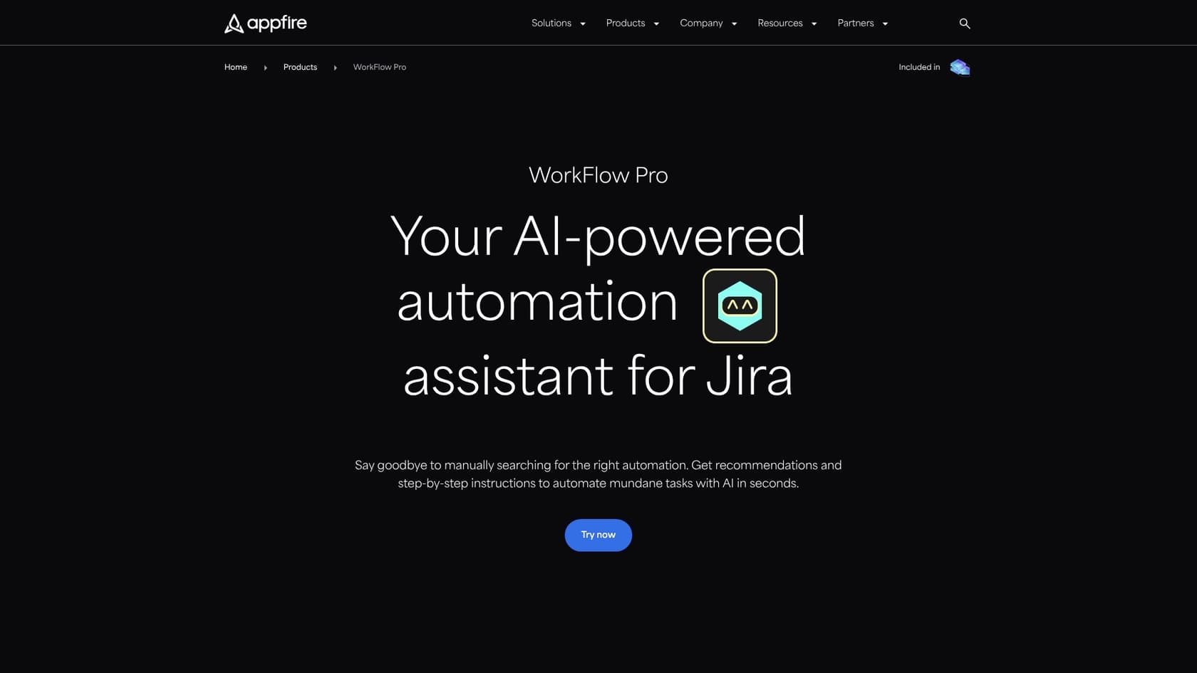 A screenshot of the Workflow Pro AI assistant for Jira landing page.