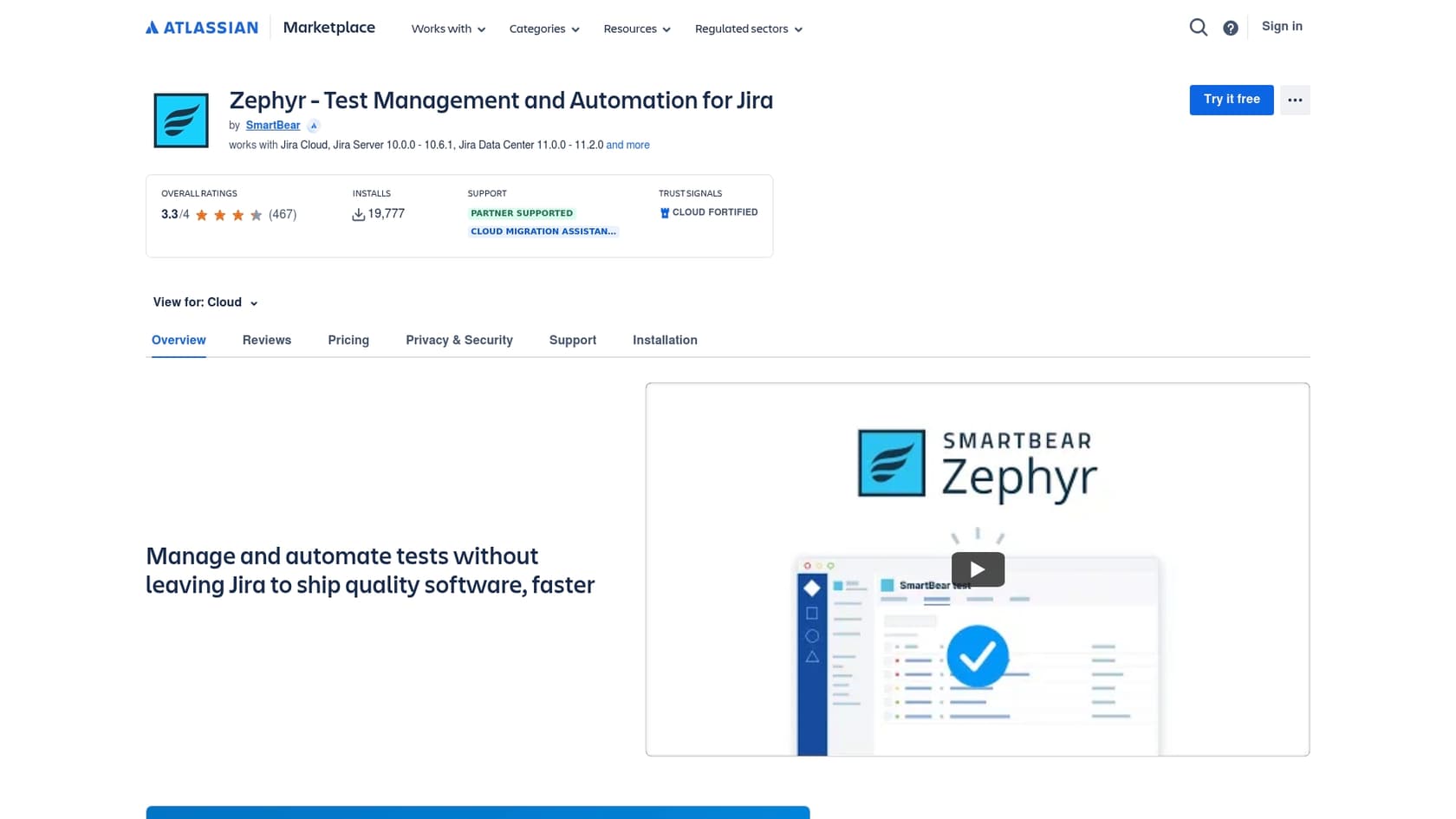 A screenshot of the Zephyr Squad landing page, which is one of the best test management tools for Jira.