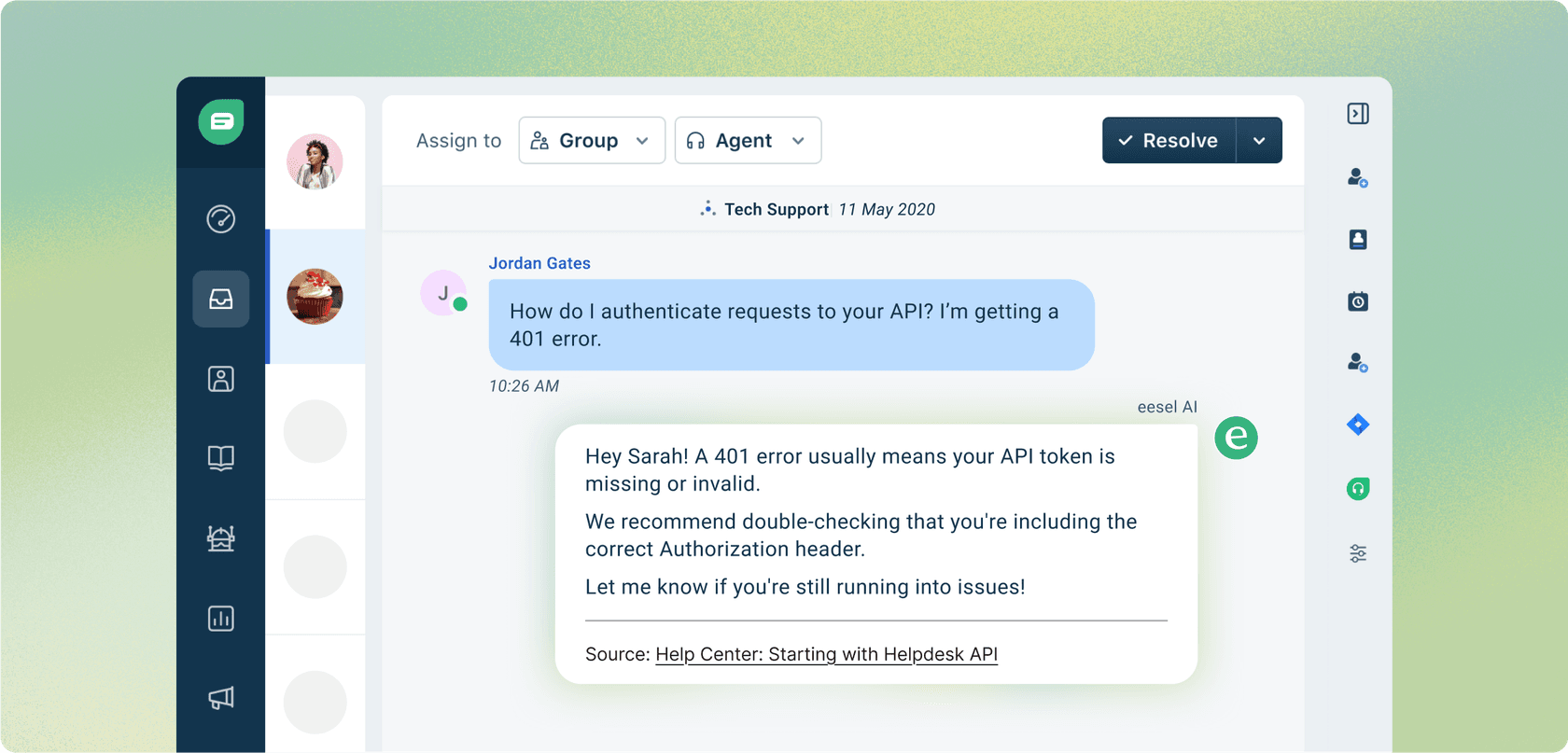 An example of an AI agent integrated with a helpdesk to take action on customer tickets. This shows how a modern Shopify chatbot can resolve issues directly within support systems.