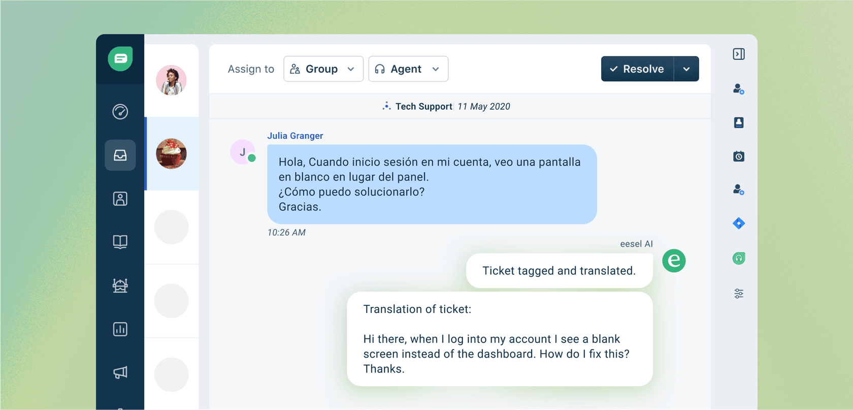 AI Triage automatically categorizing and routing a customer ticket based on its detected intent and sentiment, showcasing the precision of Intents and Sentiments analysis.