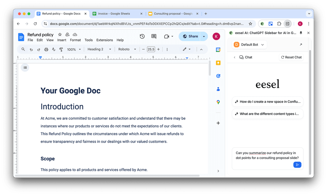 Screenshot of user chatting with the AI assistant in Google Drive.