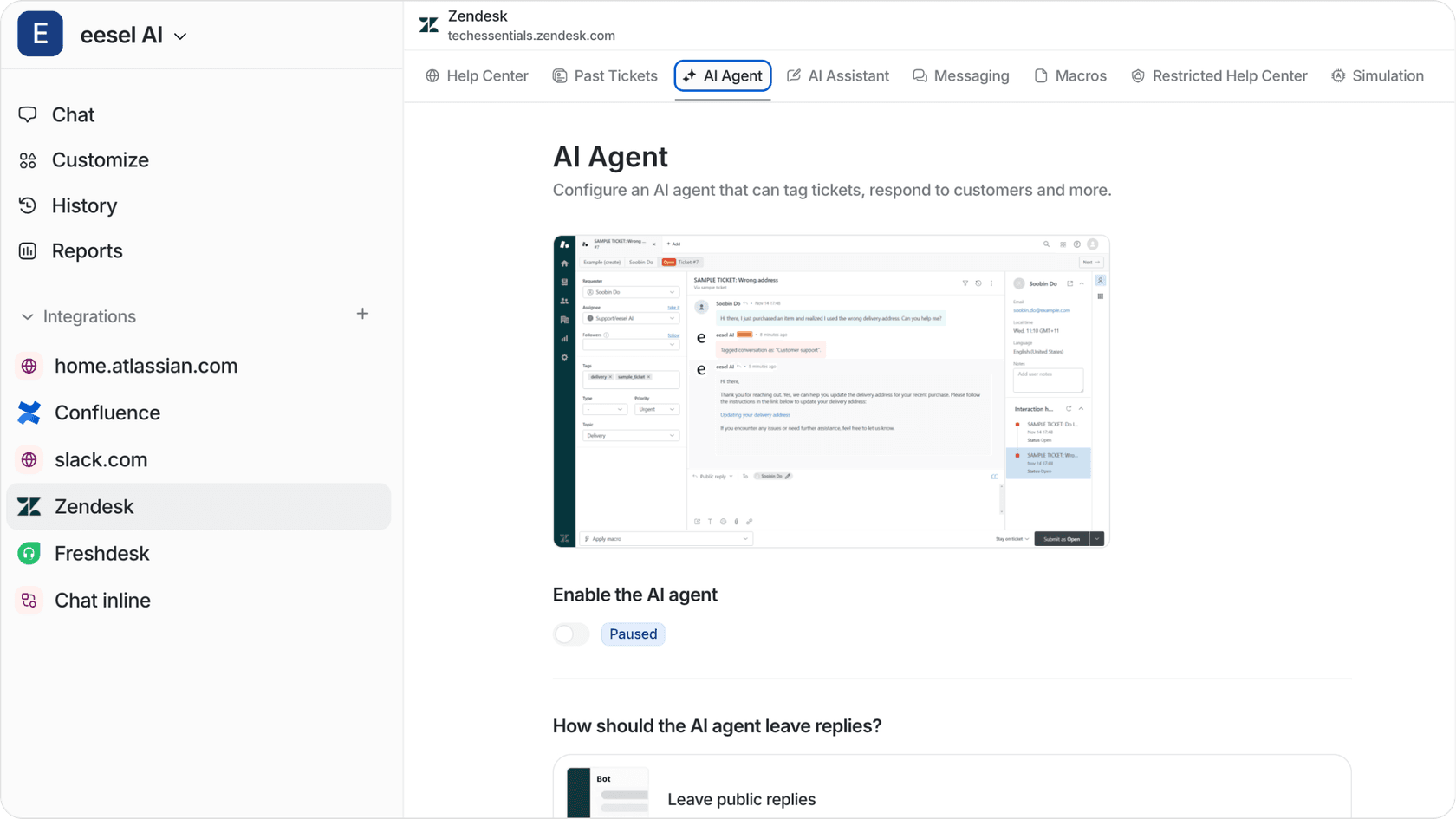eesel AI agent configuration settings