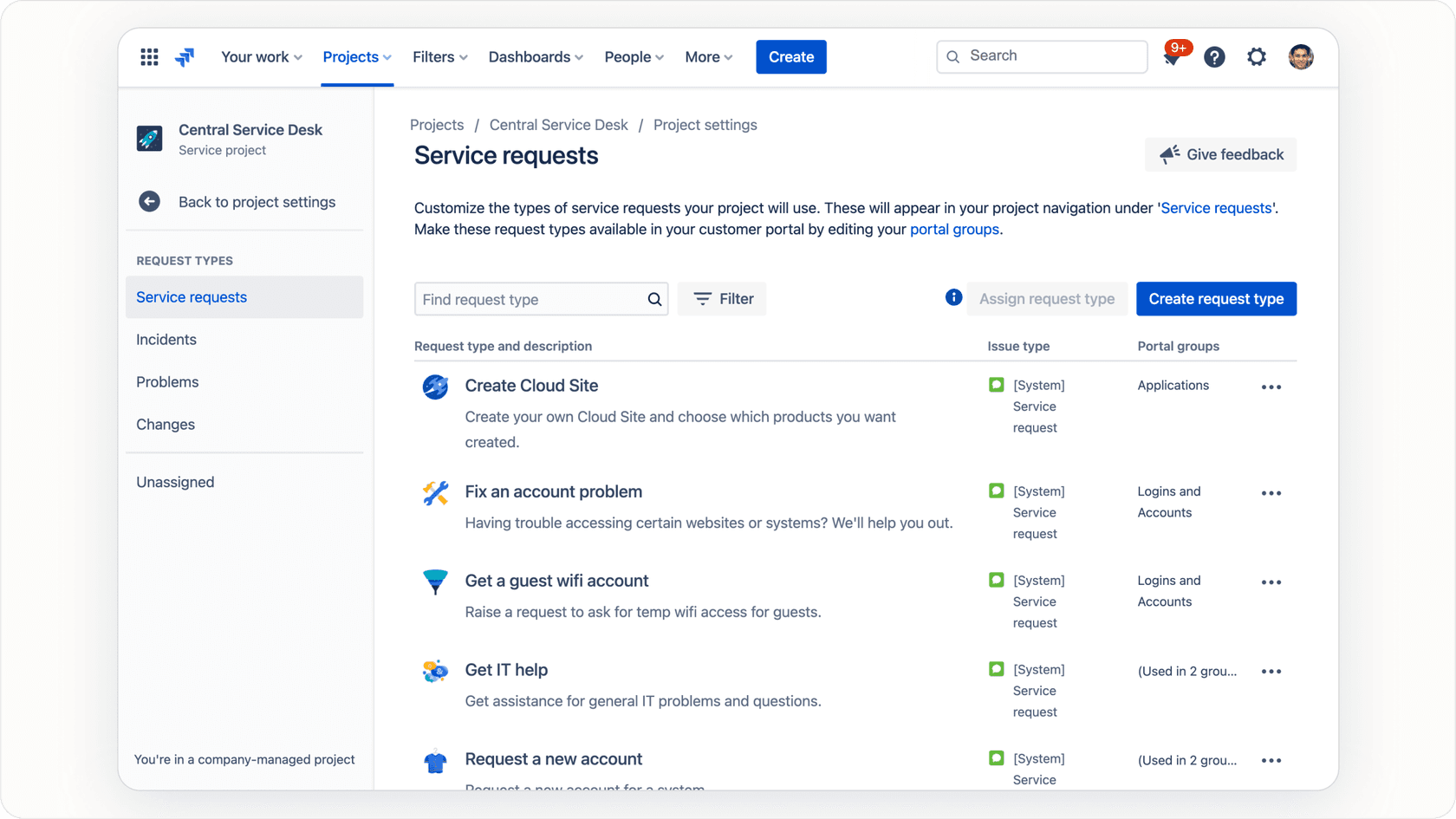 Customization options in Jira Service Management AI.