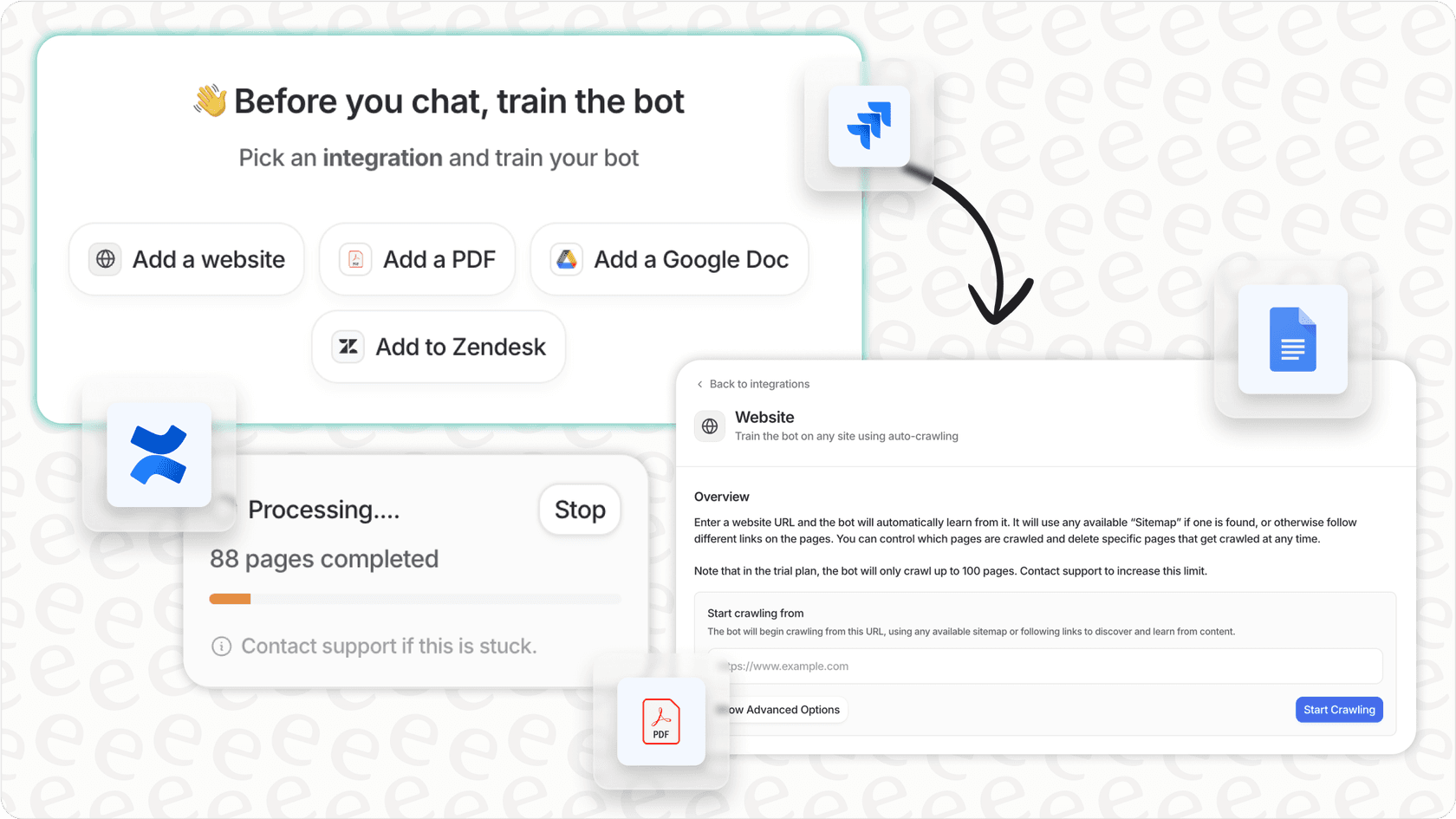 eesel AI dashboard with integrations and customization options.