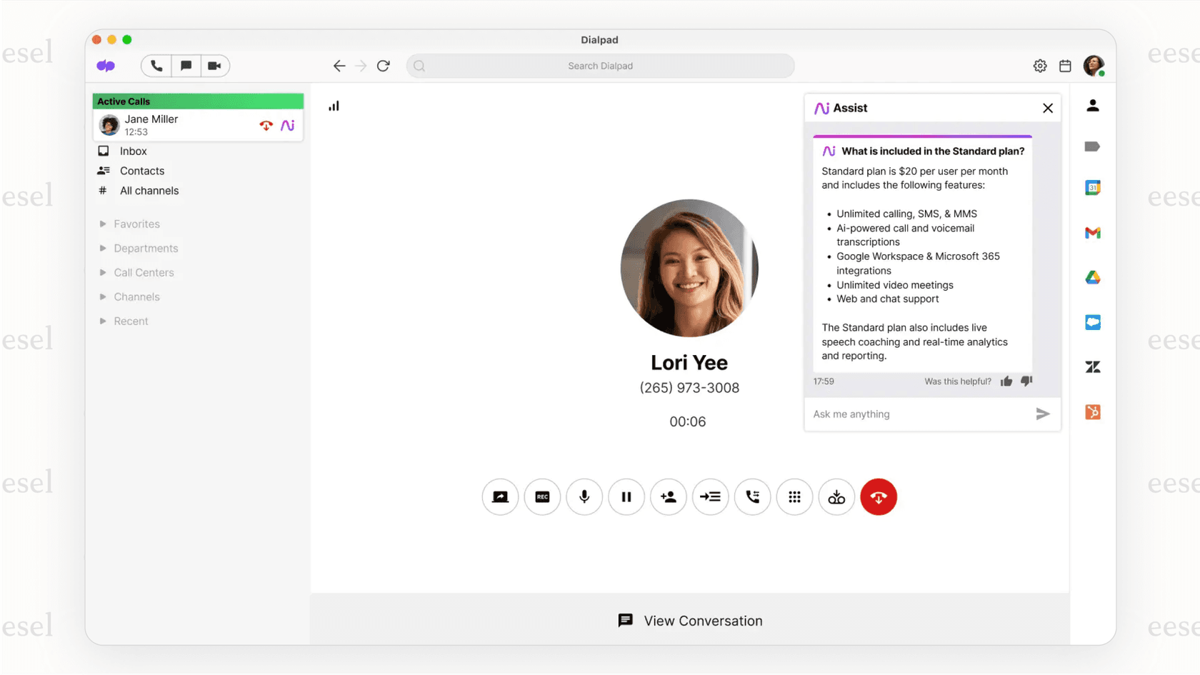 Real-Time Assist cards providing agent guidance in Dialpad.