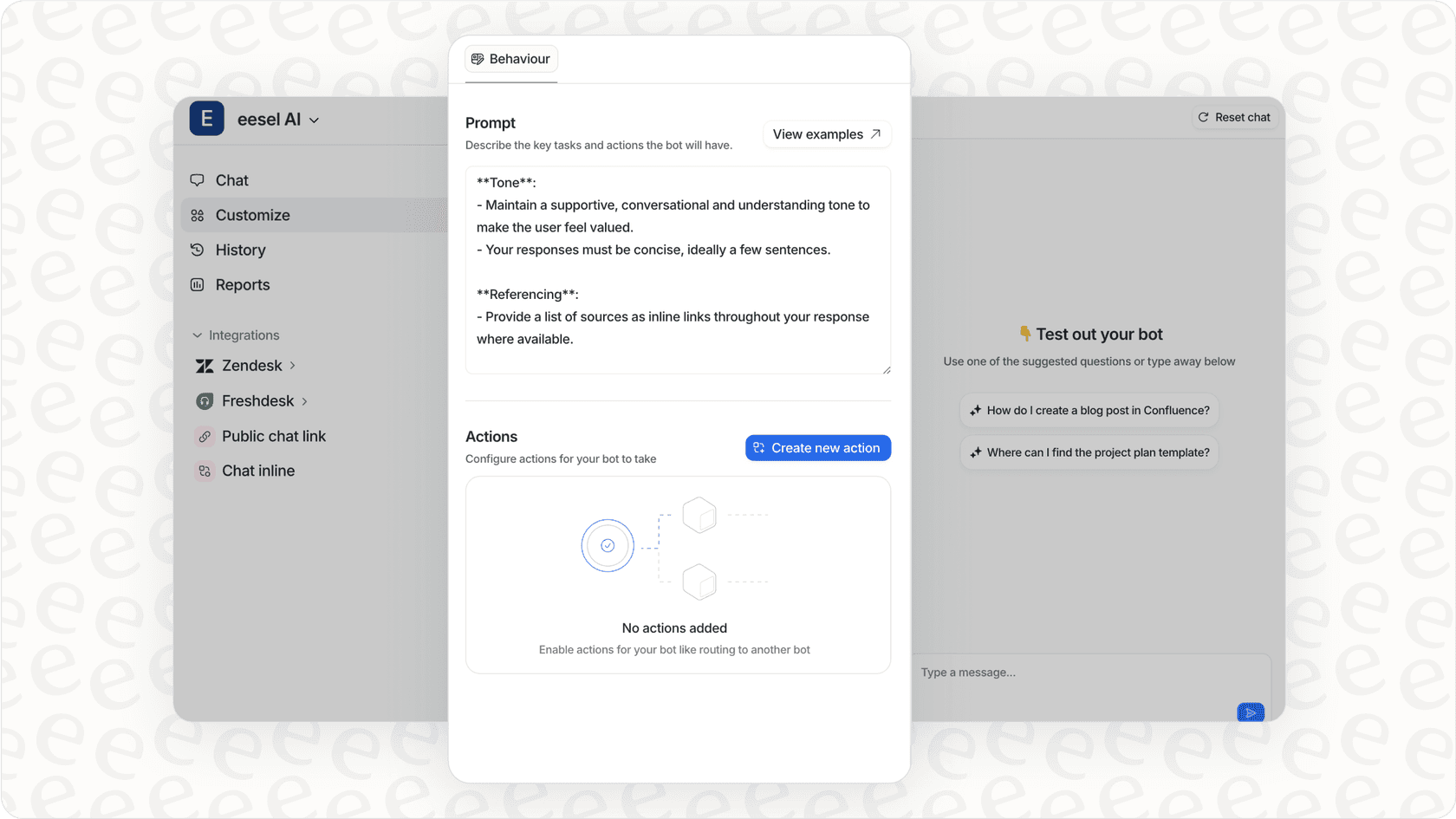 eesel AI interface for customizing conversational responses and tone