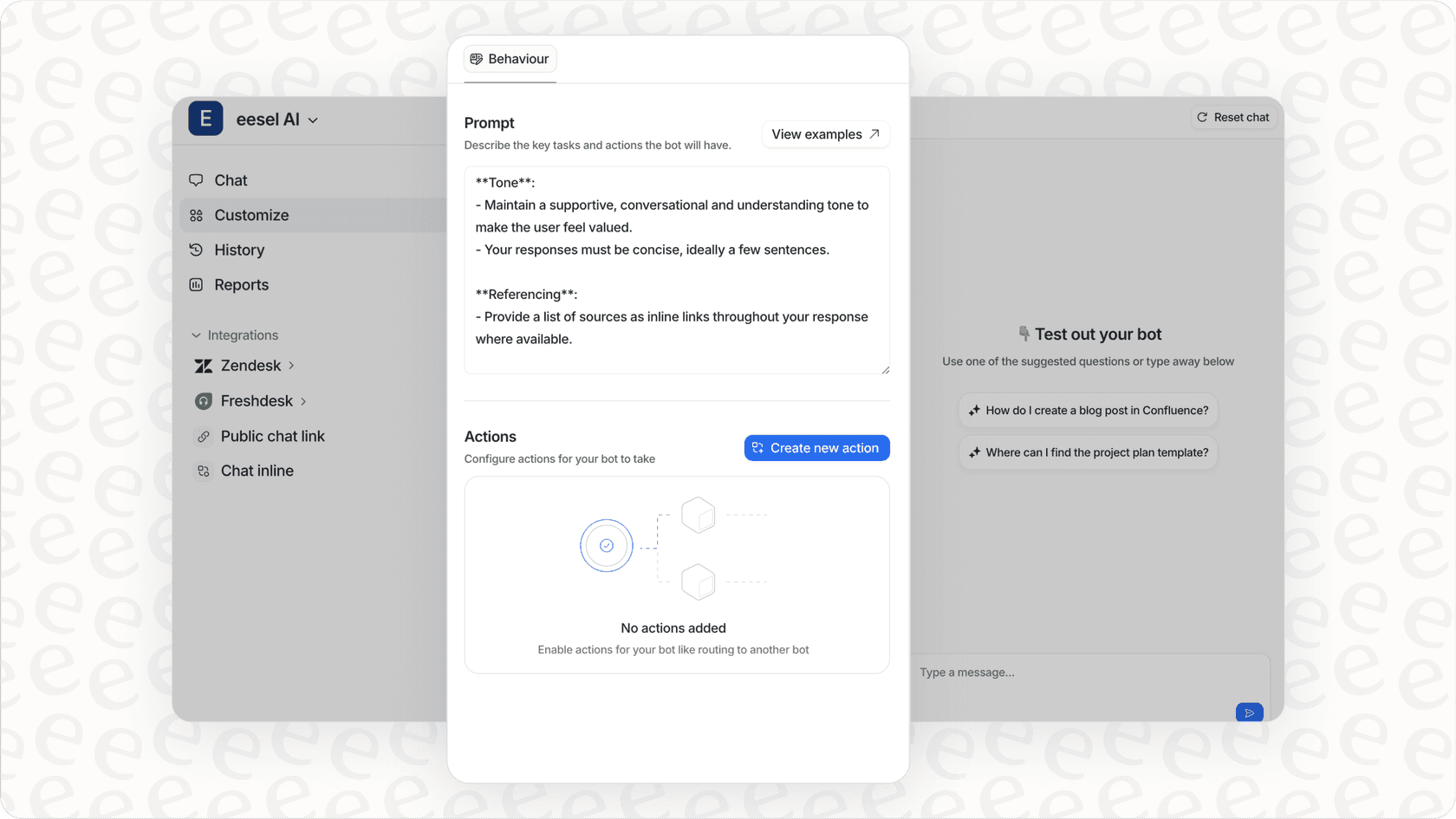 eesel AI agent and workflow customization options.