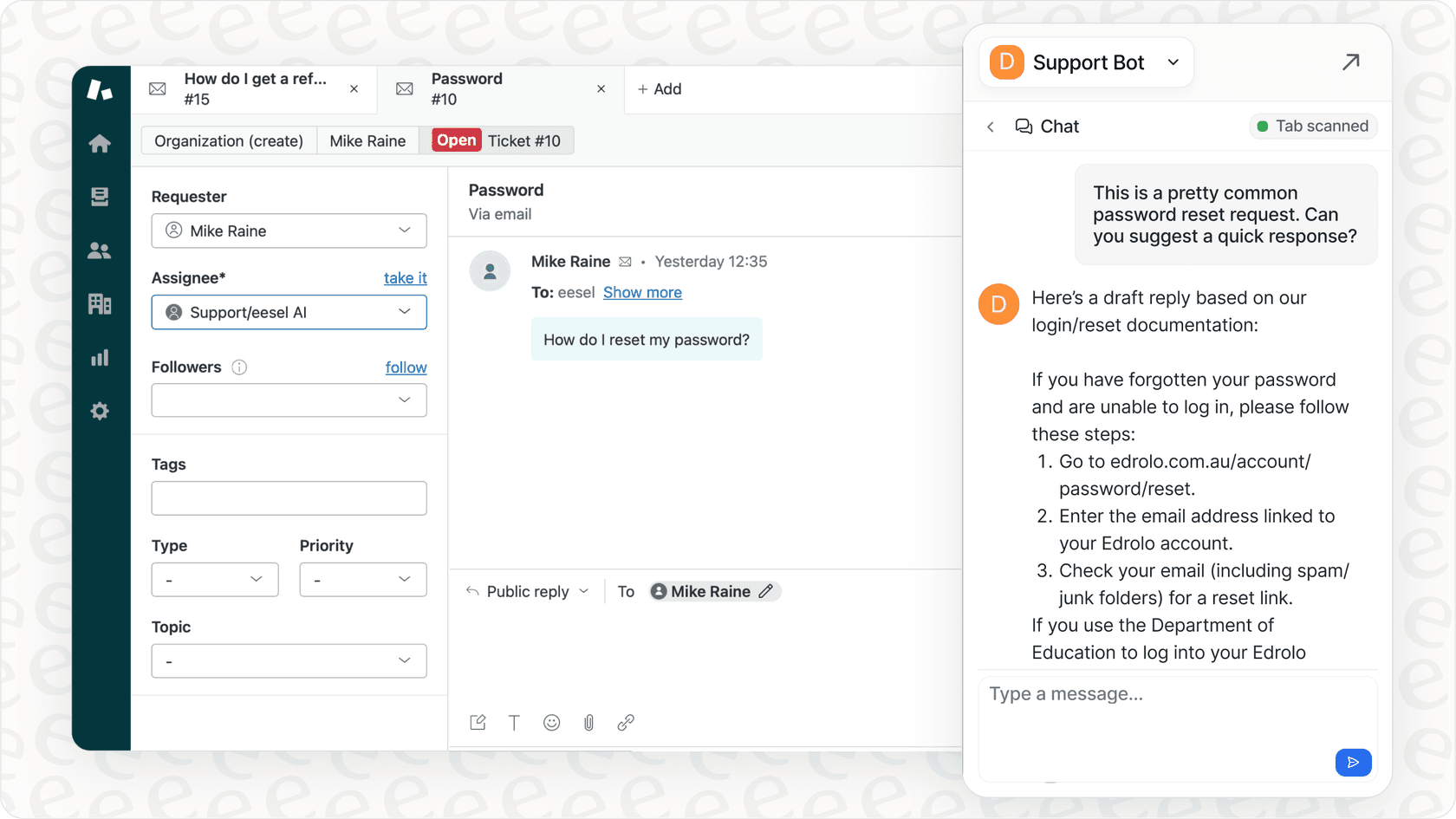 eesel AI Copilot browser extension for human agents.