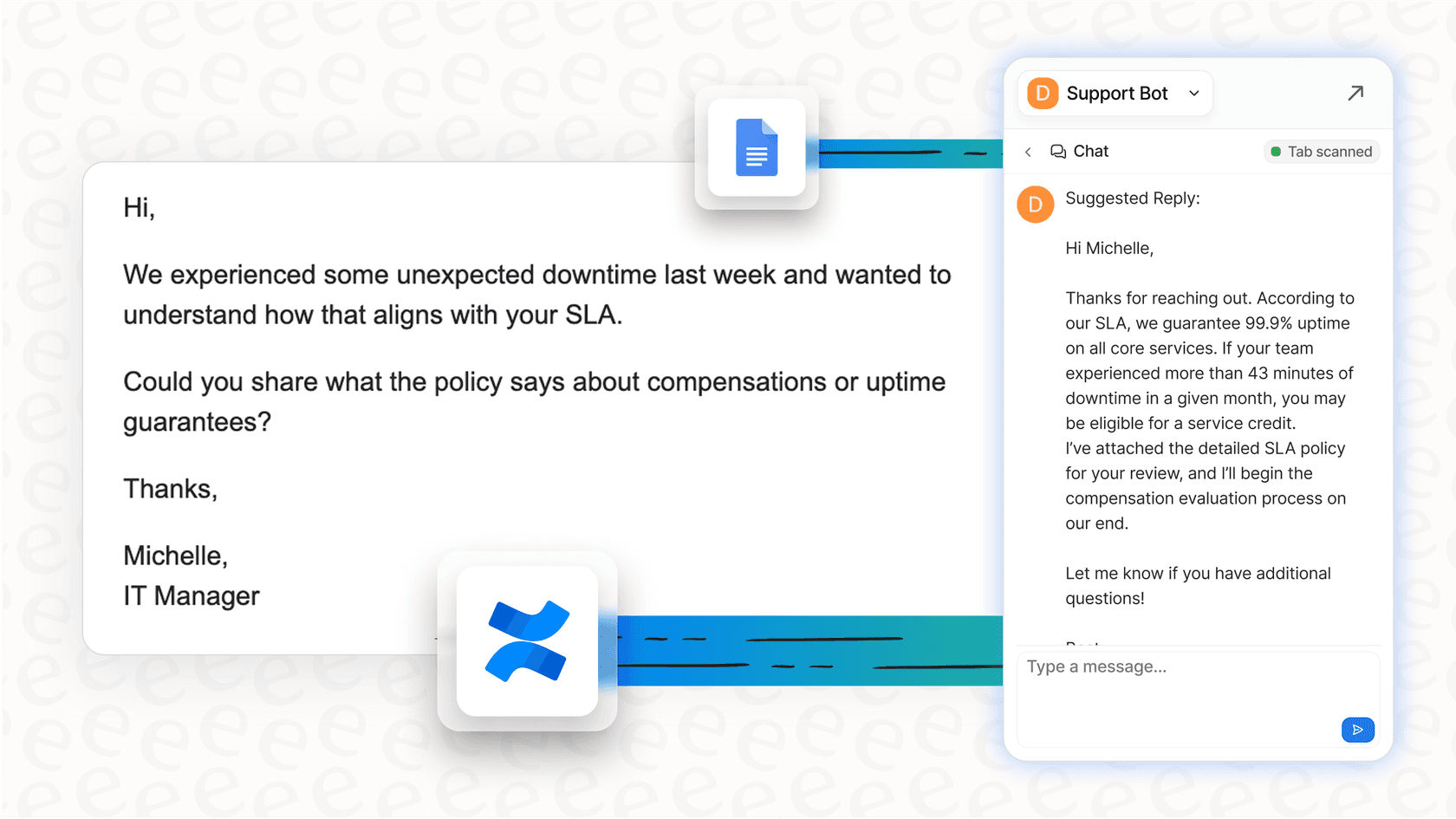 The eesel AI Copilot provides a draft response inside a customer support help desk, demonstrating AI email personalization using internal data.