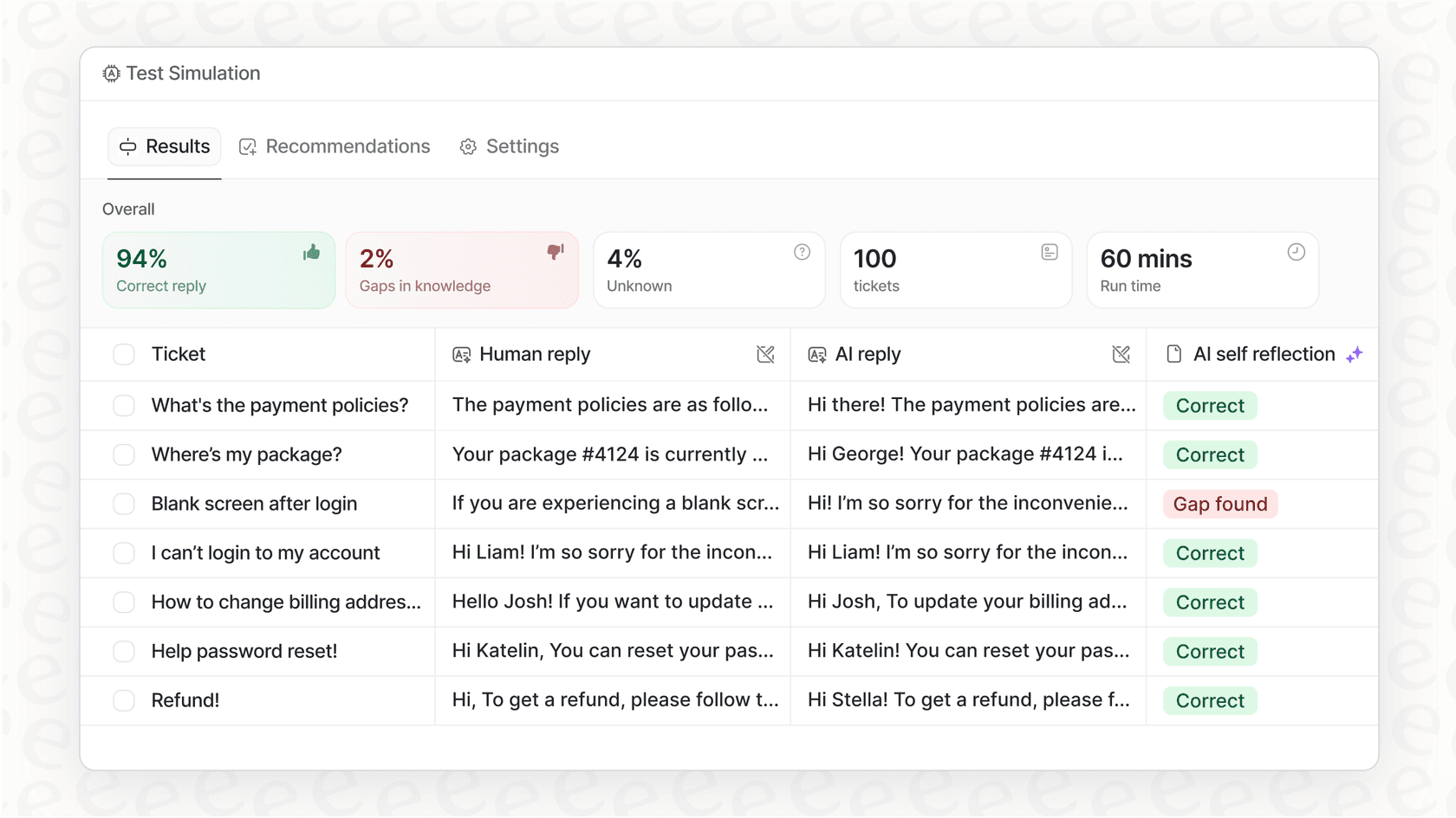 The eesel AI simulation mode, where users can test AI performance, a key advantage when considering alternatives to the developer-focused Skills vs Subagent options.
