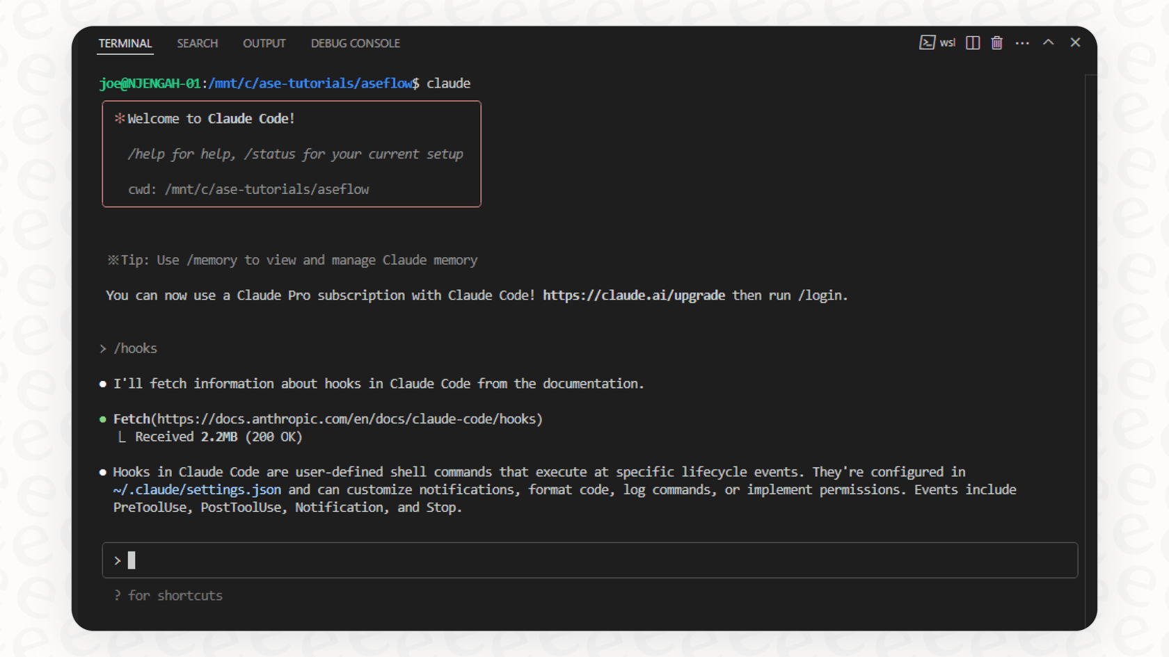 An example of configuring hooks in Claude Code