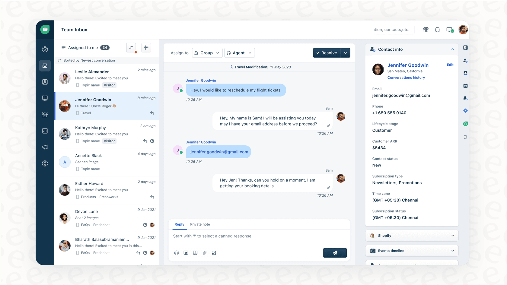 A screenshot of the Freshdesk Omnichannel dashboard, showing how different communication channels are unified into a single inbox.