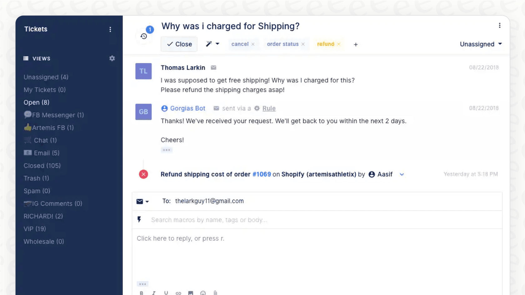 A look at the actions automation feature within Gorgias, which is a key part of the Gorgias Automate pricing 2026.
