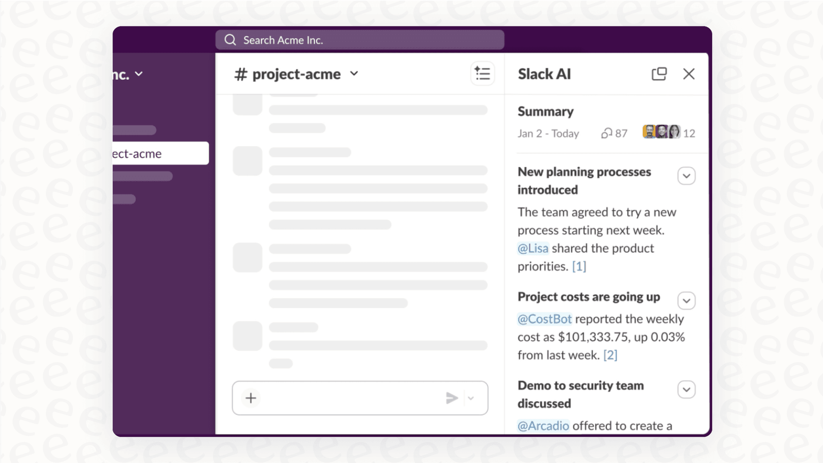 A screenshot showing how the Slack AI integration with Dropbox Dash can provide summaries of long Slack threads to save time.
