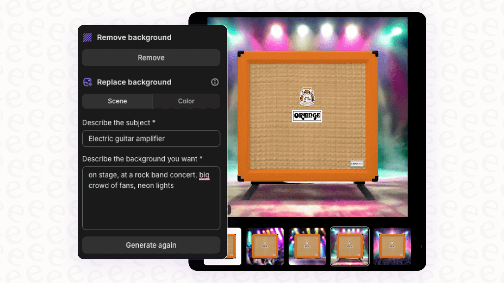 A detailed view of the Shopify Magic Hero Banner Generator interface, showing how a text prompt generates a custom storefront visual.