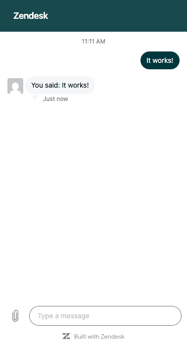 Zendesk web chat widget with user message and auto-reply