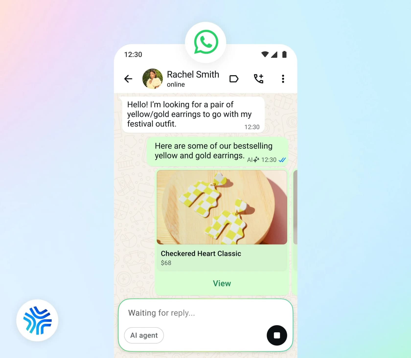Meta Business Agent answering a shopper on WhatsApp with an AI-labelled reply and a product card, from Meta's launch post on the Meta Newsroom