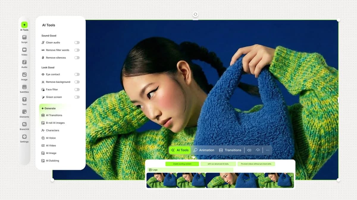 The VEED browser editor showing its AI Tools panel