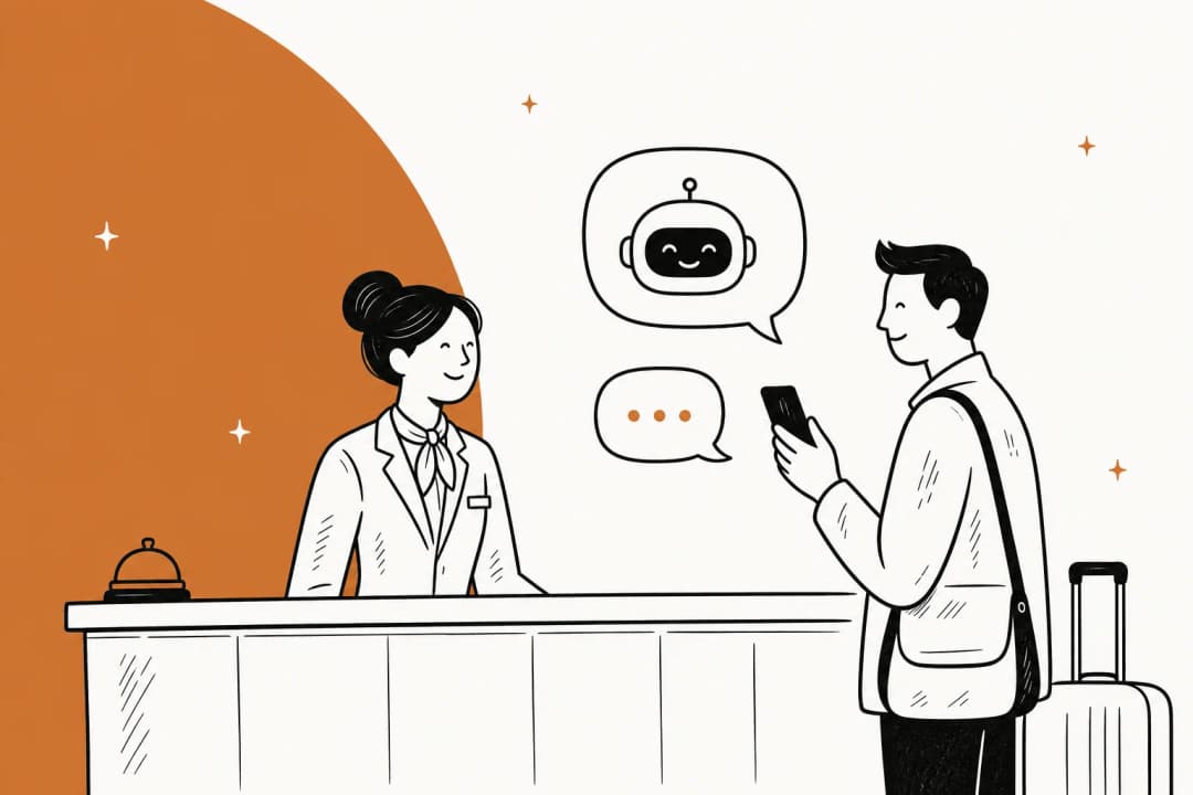 Illustrated hero banner for a guide on AI chatbots for the hospitality industry