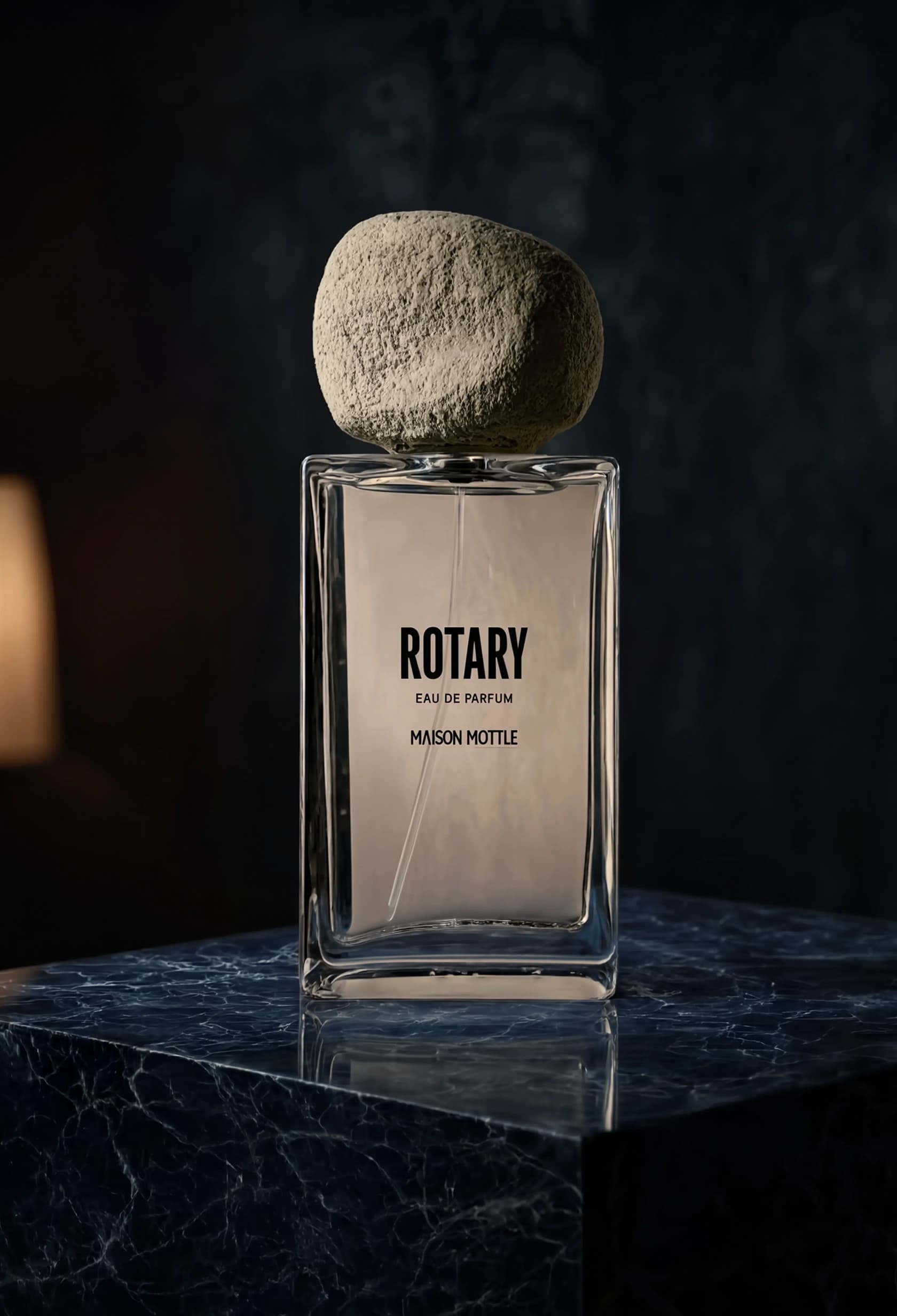 A moody product shot of a perfume bottle generated by Reve, from Reve
