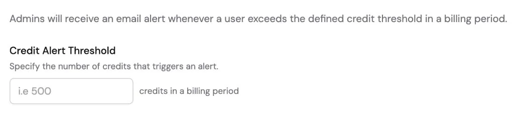 Cassidy credit alert threshold field where an admin sets the number of credits that triggers an email alert, as taken from Cassidy docs