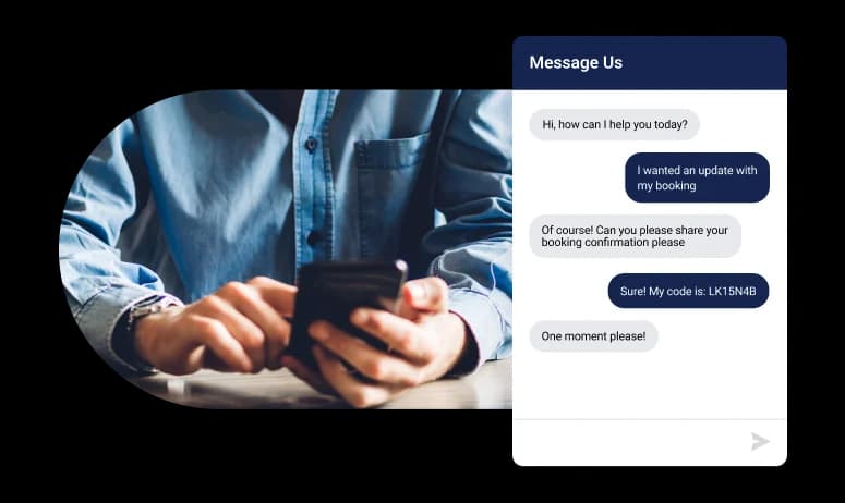 Genesys Cloud CX messaging widget handling a customer booking question, as taken from Genesys