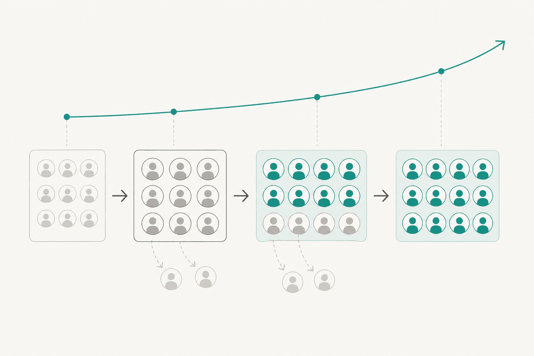 Illustration of a customer cohort staying retained while a few quietly drift away