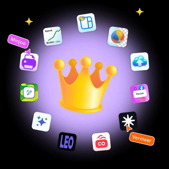 Canva promoting its Magic Studio AI tools around a central crown graphic, as taken from Canva