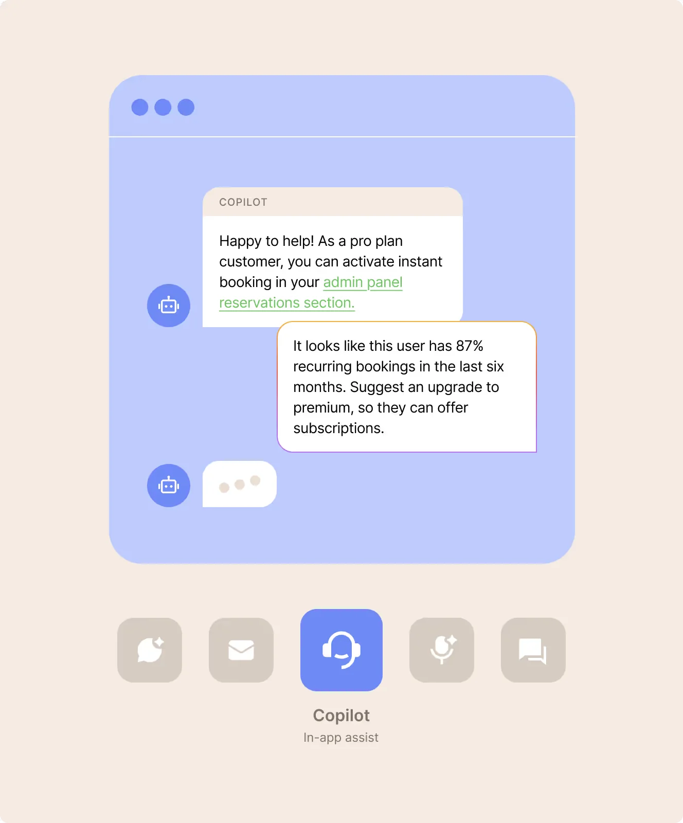 Maven AGI's Copilot suggesting an answer and an upsell to a human agent in-app, as taken from Maven AGI