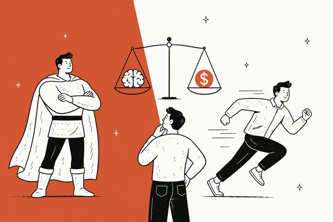 Illustration comparing a heavyweight reasoning model against a fast balanced model on cost and capability